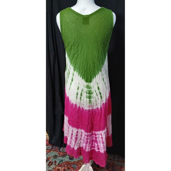 Emily Stacy Boho Sleeveless Umbrella Sundress Tie Dye Embroidered Neck S/M - Picture 3 of 10